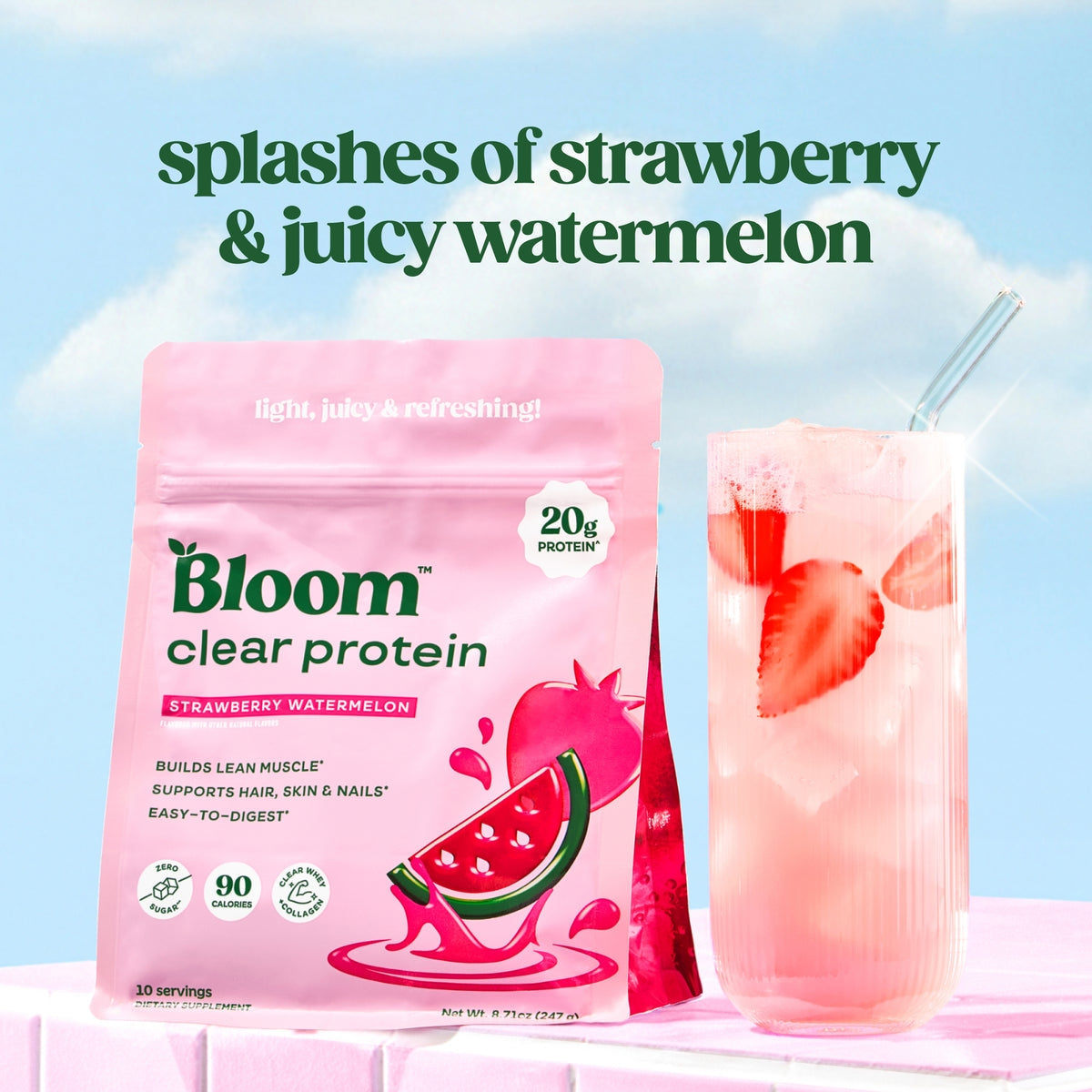 Clear Whey Protein, Strawberry Watermelon, 10 Servings | Whey Protein Isolate with Collagen Peptides & Digestive Enzymes, 20g Protein, Sugar Free Post Workout Drink Mix, 90 Calories